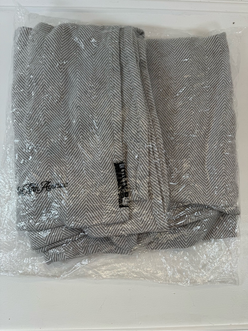 United Airlines Saks Fifth Avenue Light Gray Herringbone Throw Blanket